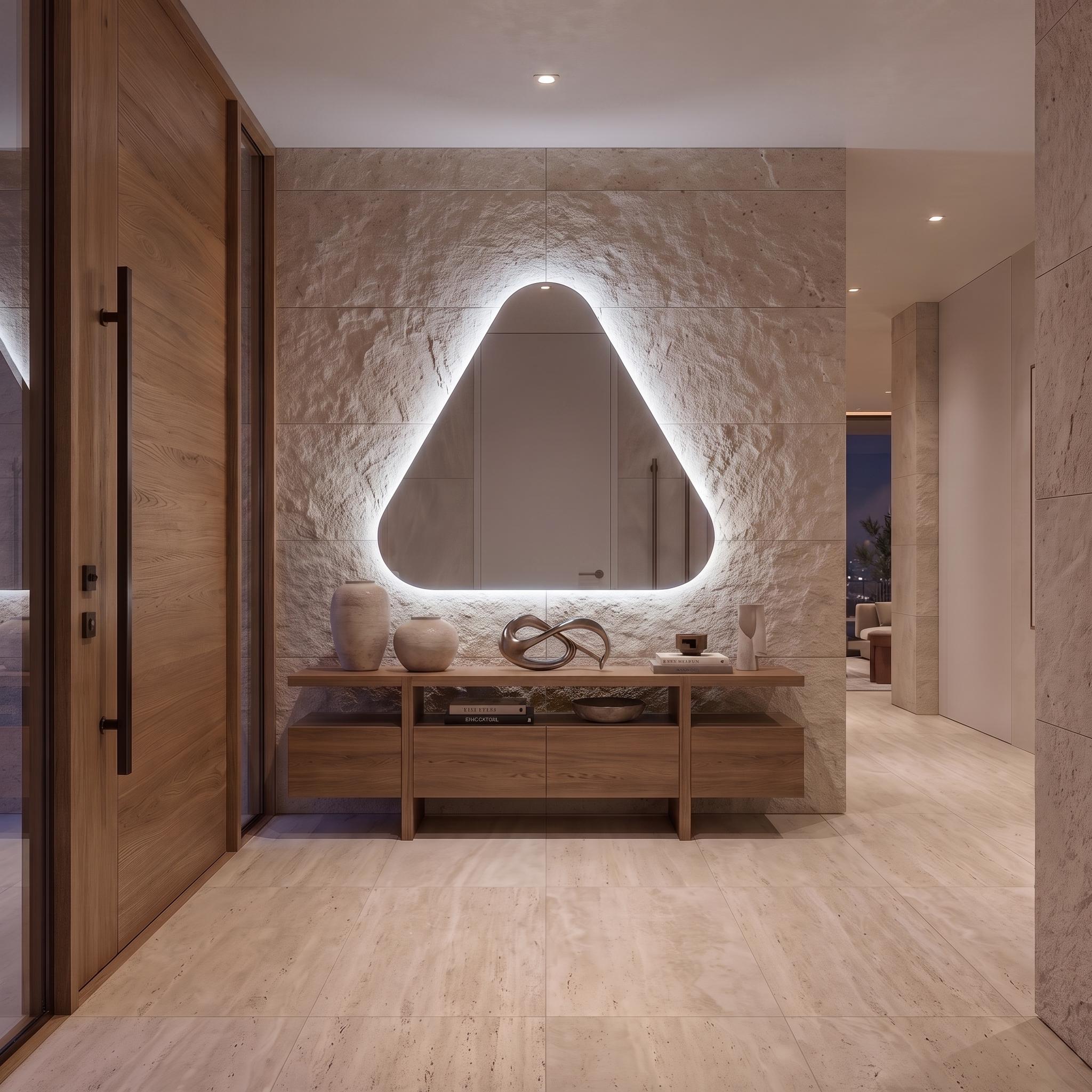 Backlit Asymmetrical Bathroom Mirror, Organic LED Vanity Mirror, Frameless Accent Home Decor