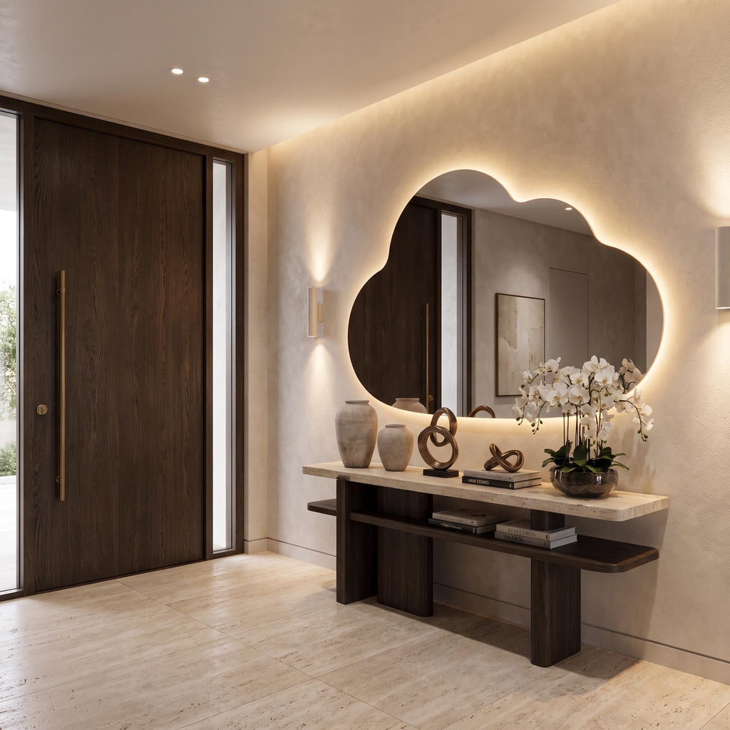 Organic Cloud LED Wall Mirror, Frameless Backlit Vanity Decord Modern Bathroom Statement Accent Lightling