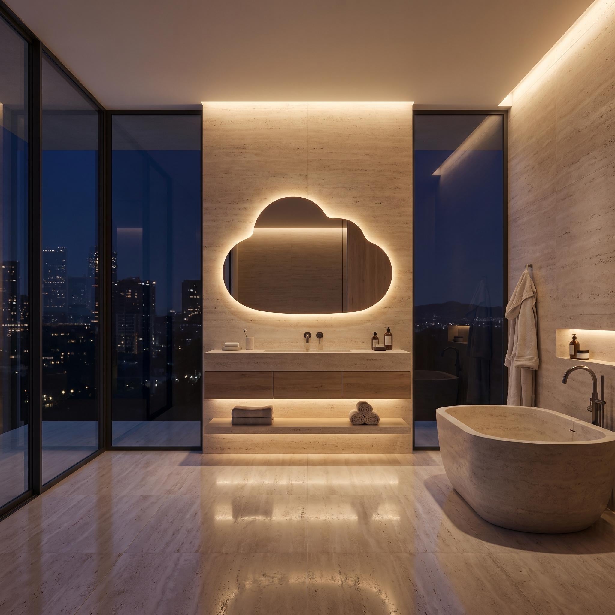 Organic Cloud LED Wall Mirror, Frameless Backlit Vanity Decord Modern Bathroom Statement Accent Lightling