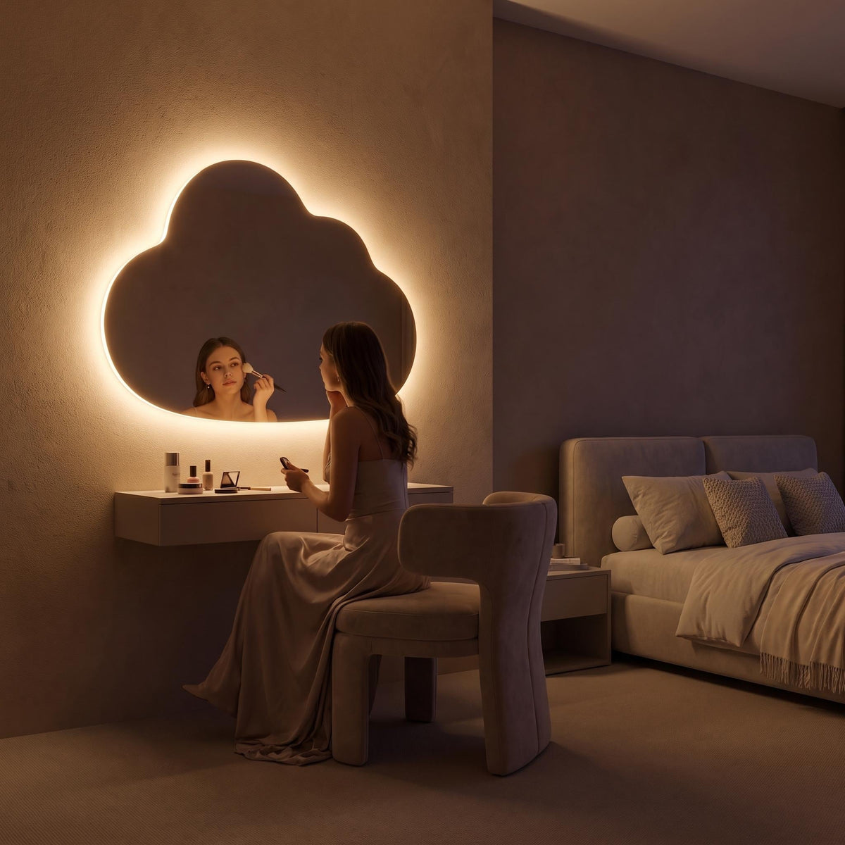 Organic Cloud LED Wall Mirror, Frameless Backlit Vanity Decord Modern Bathroom Statement Accent Lightling