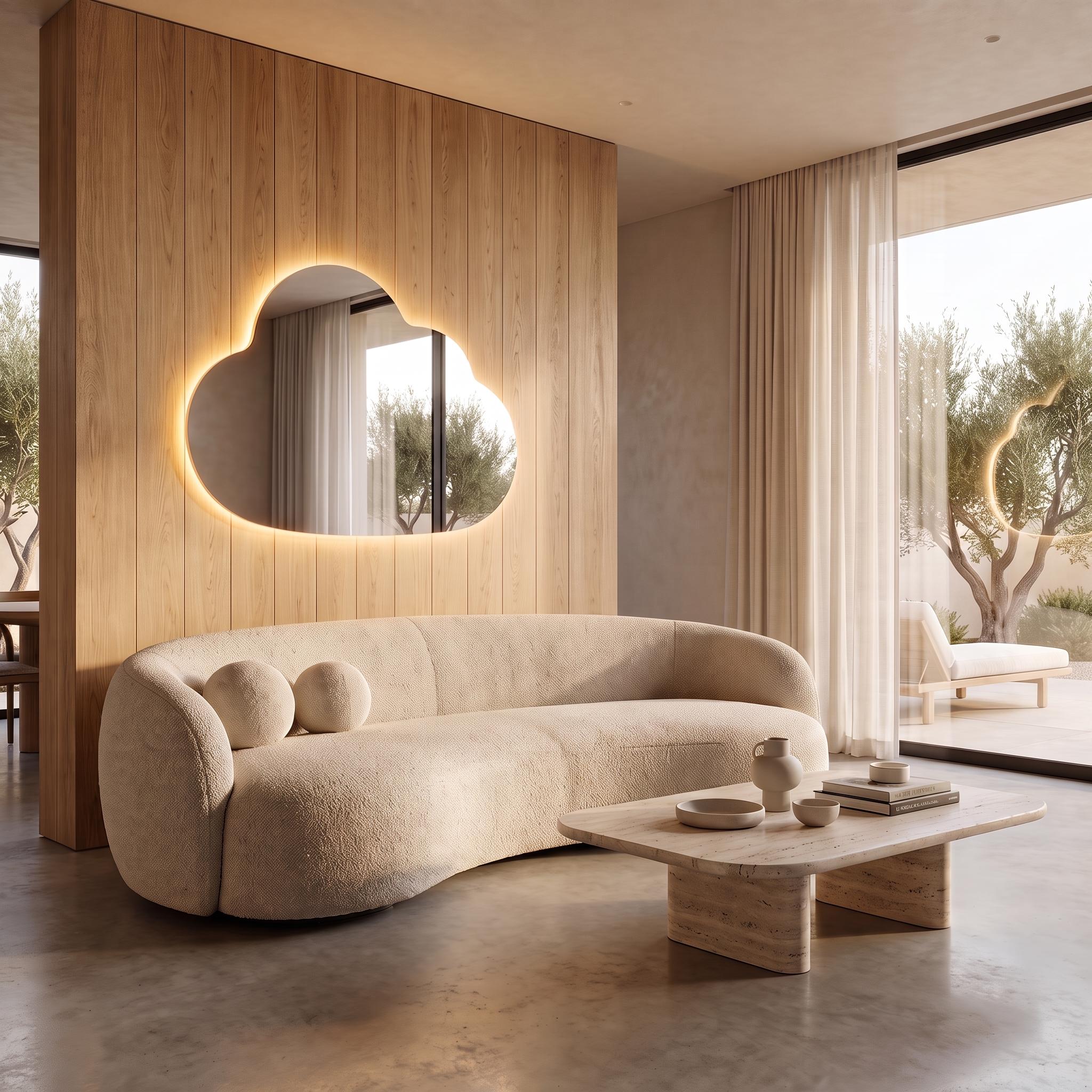 Organic Cloud LED Wall Mirror, Frameless Backlit Vanity Decord Modern Bathroom Statement Accent Lightling