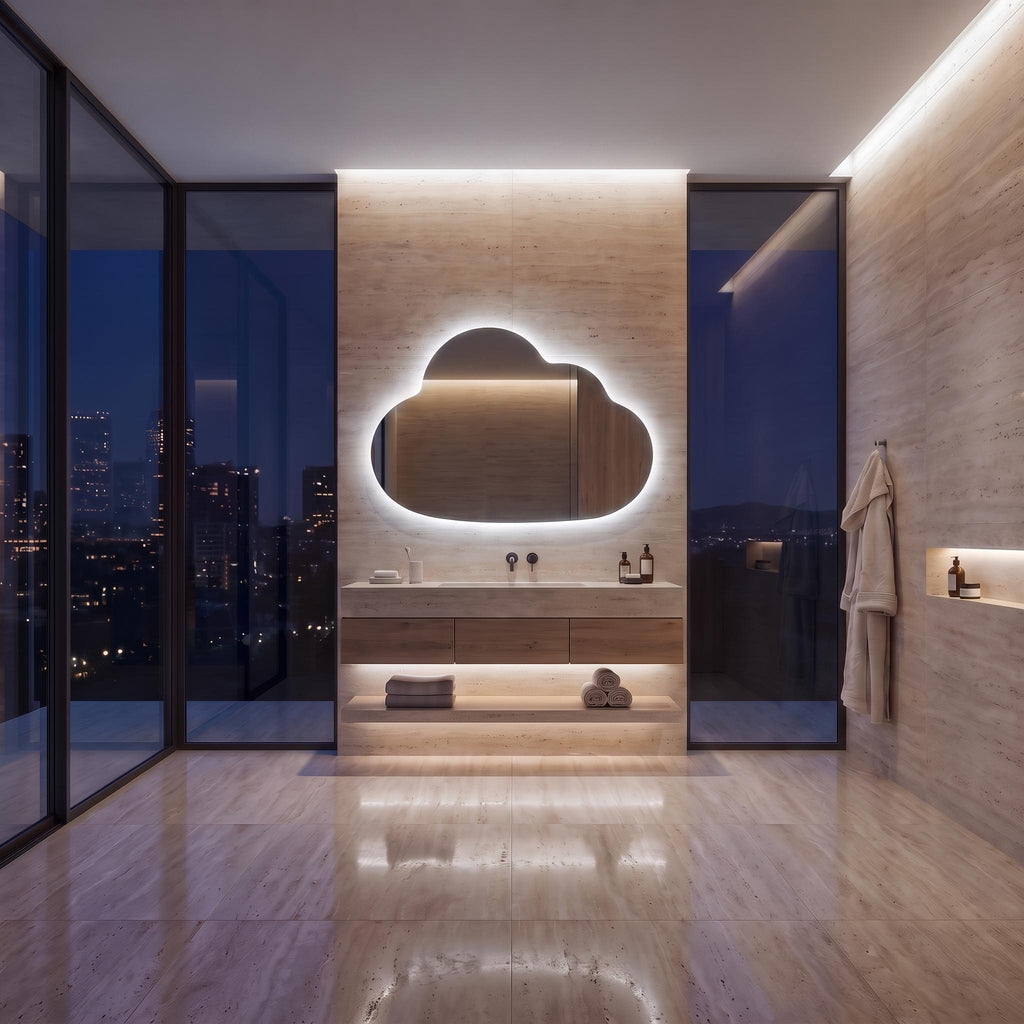 Organic Cloud LED Wall Mirror, Frameless Backlit Vanity Decord Modern Bathroom Statement Accent Lightling