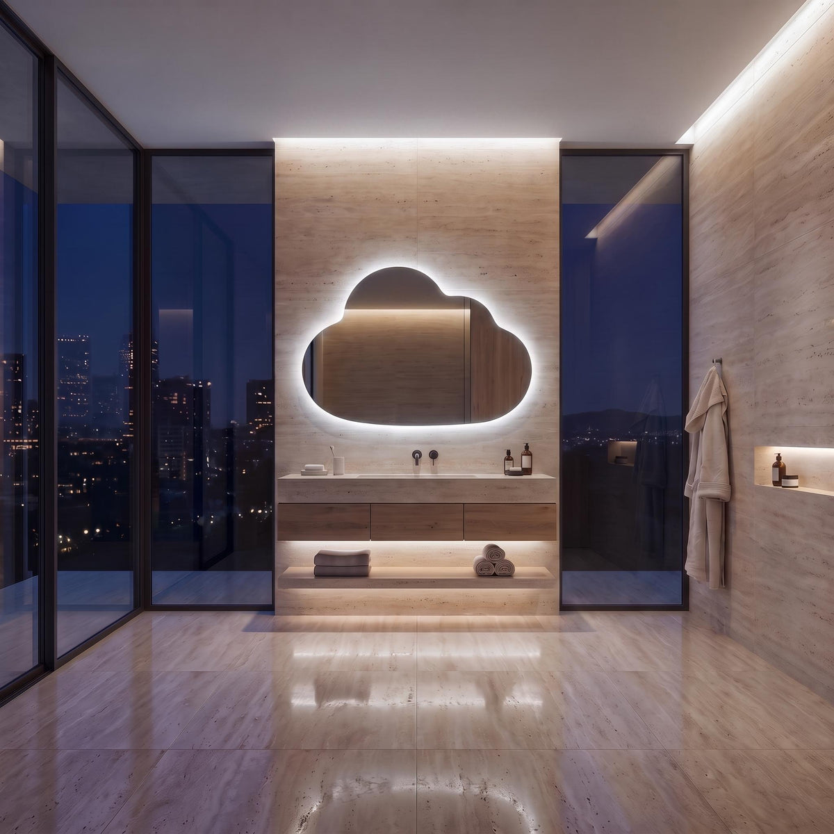 Organic Cloud LED Wall Mirror, Frameless Backlit Vanity Decord Modern Bathroom Statement Accent Lightling