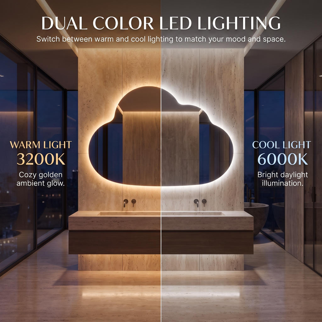 Organic Cloud LED Wall Mirror, Frameless Backlit Vanity Decord Modern Bathroom Statement Accent Lightling