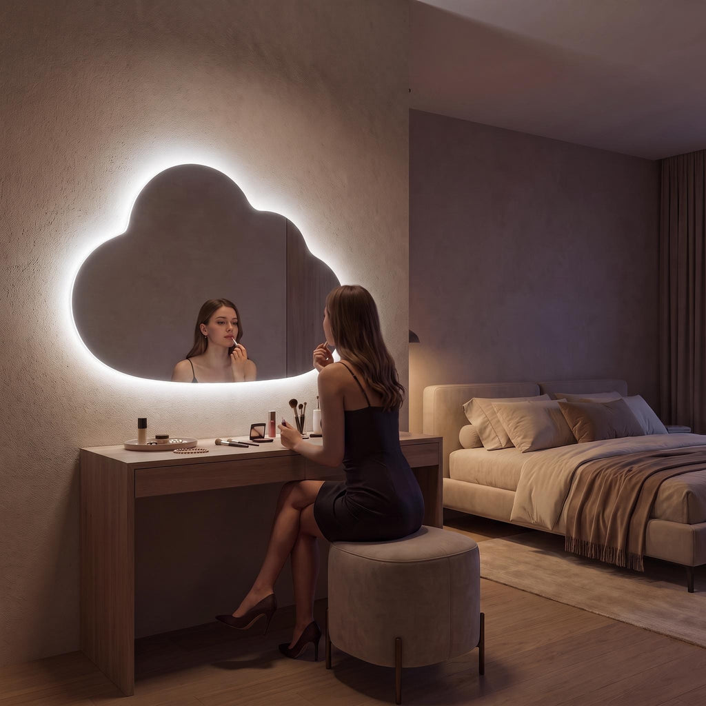 Organic Cloud LED Wall Mirror, Frameless Backlit Vanity Decord Modern Bathroom Statement Accent Lightling