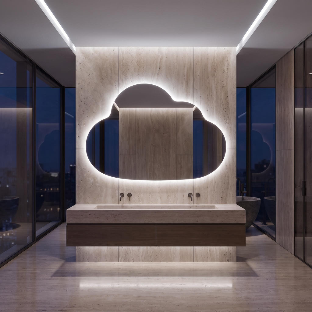 Organic Cloud LED Wall Mirror, Frameless Backlit Vanity Decord Modern Bathroom Statement Accent Lightling