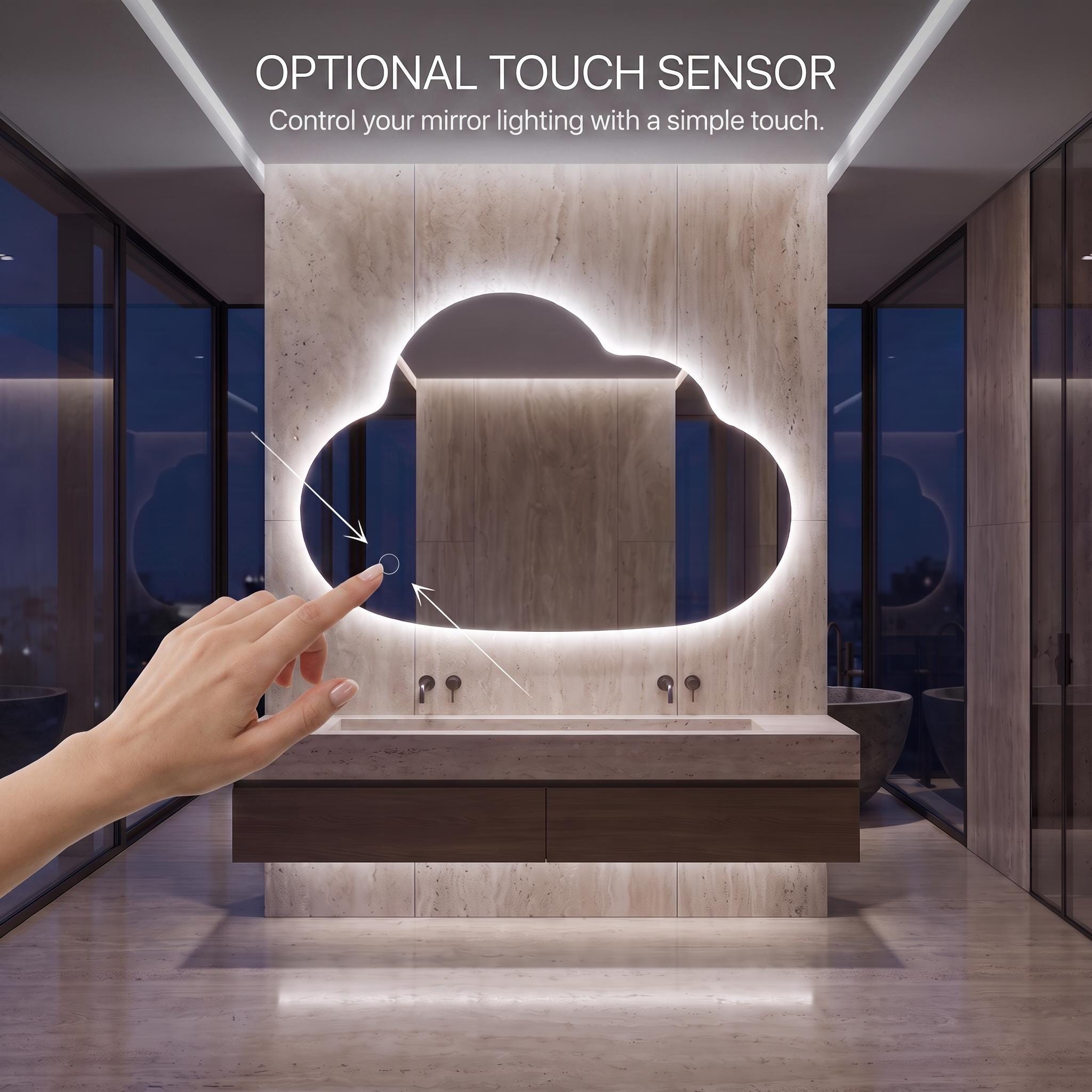 Organic Cloud LED Wall Mirror, Frameless Backlit Vanity Decord Modern Bathroom Statement Accent Lightling