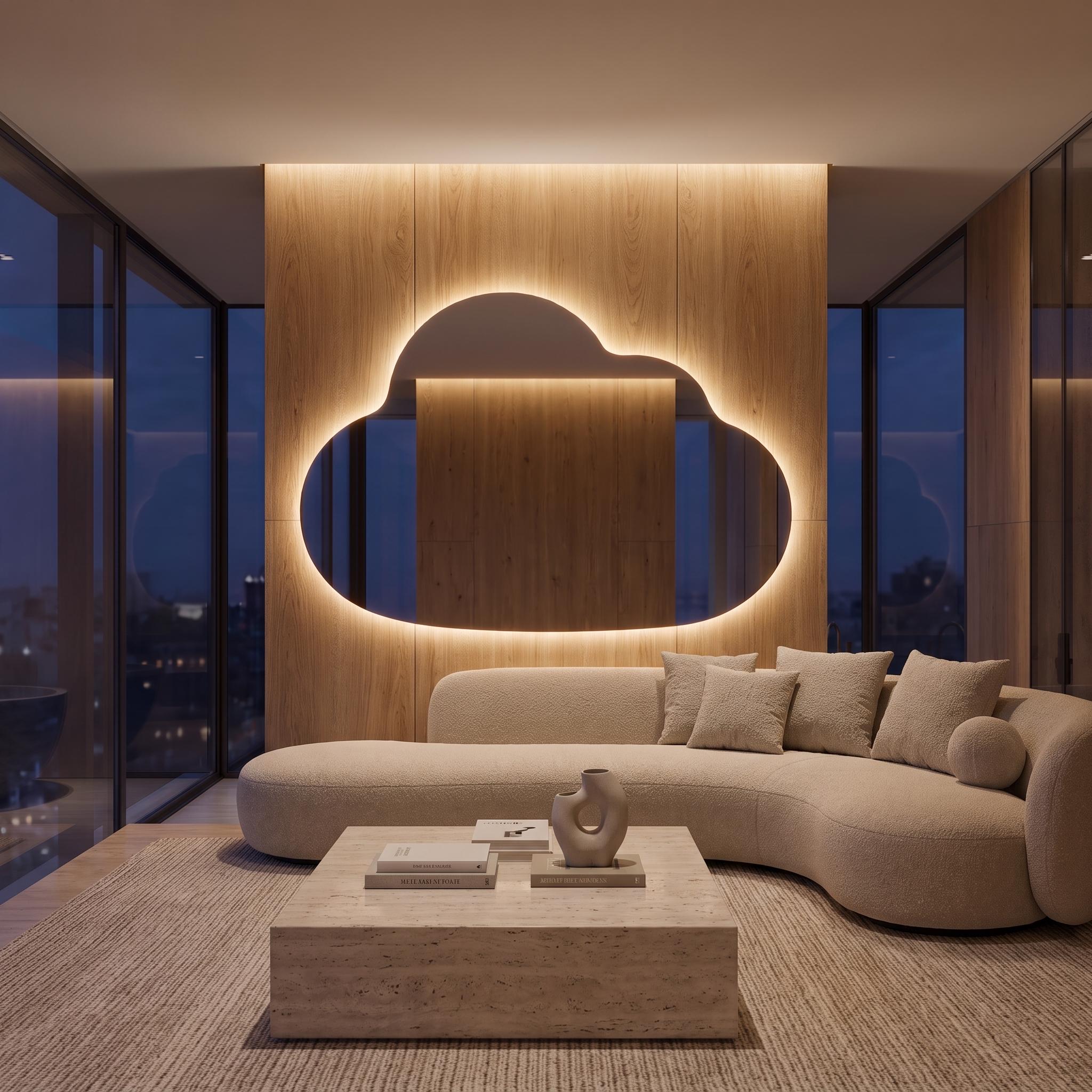 Organic Cloud LED Wall Mirror, Frameless Backlit Vanity Decord Modern Bathroom Statement Accent Lightling