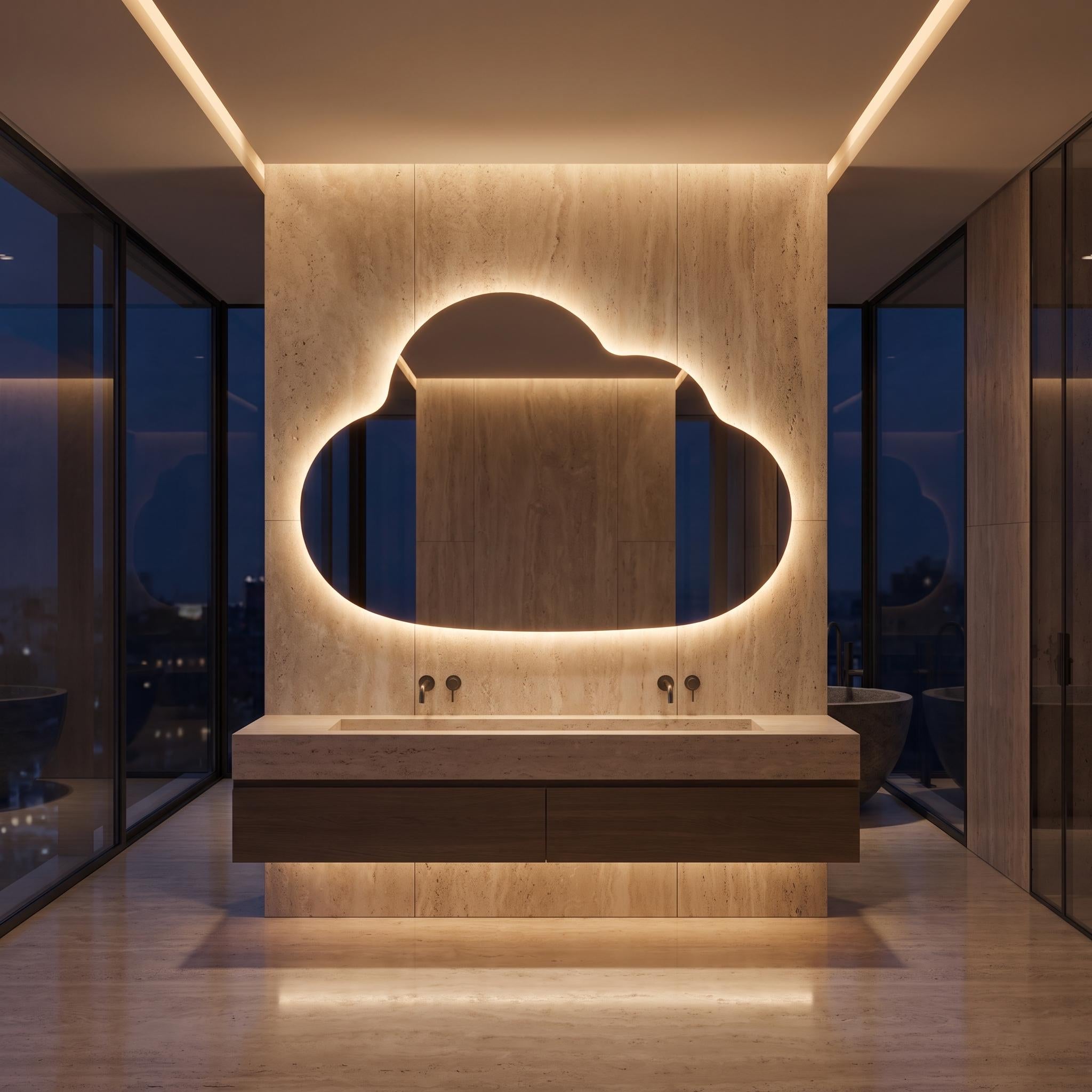 Organic Cloud LED Wall Mirror, Frameless Backlit Vanity Decord Modern Bathroom Statement Accent Lightling