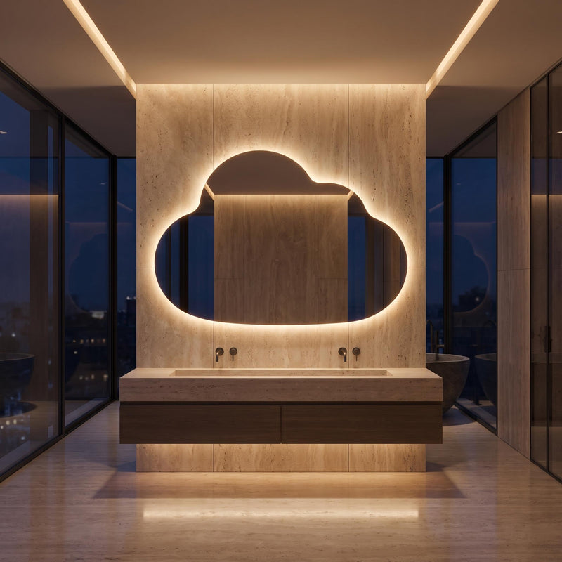 Organic Cloud LED Wall Mirror, Frameless Backlit Vanity Decord Modern Bathroom Statement Accent Lightling