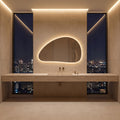 Organic Pebble LED Wall Mirror, Frameless Asymmetrical Vanity Decor Modern Bathroom Statement Accent Lighting