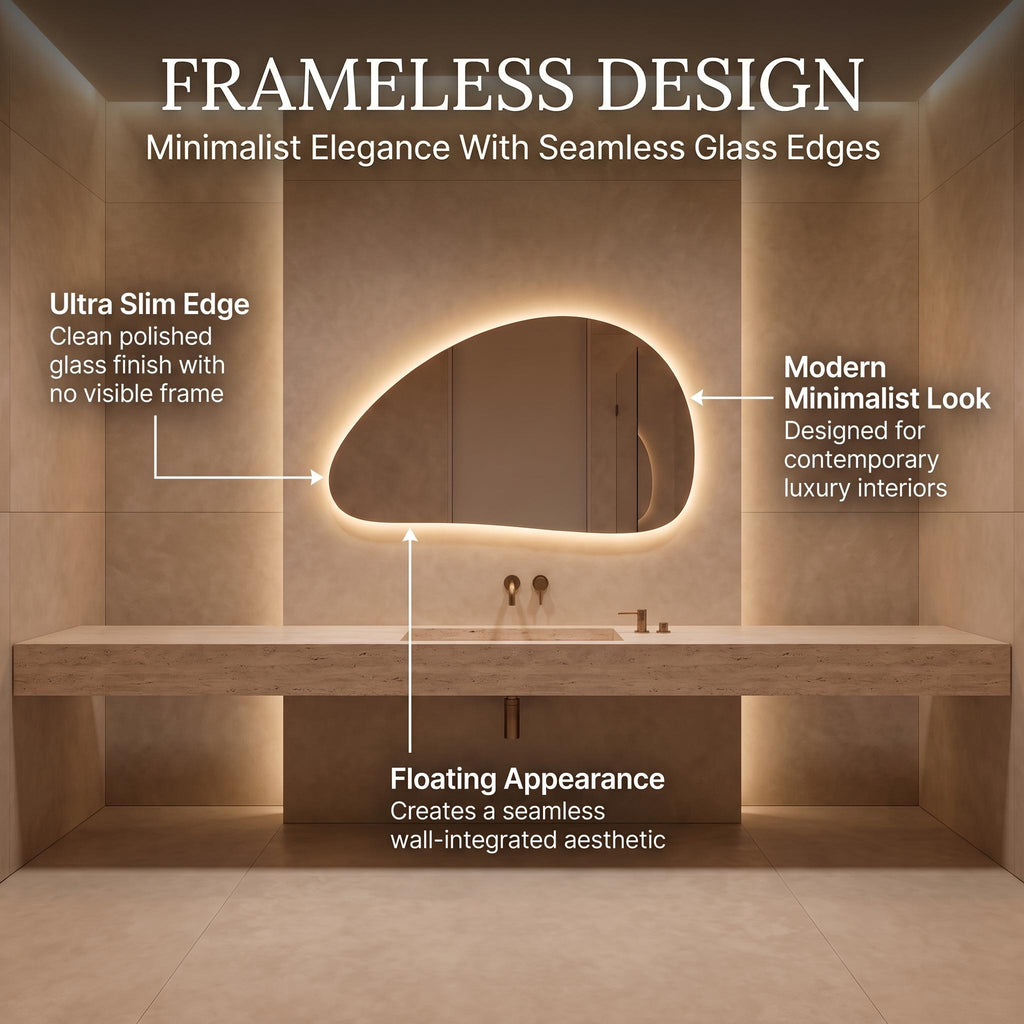 Organic Pebble LED Wall Mirror, Frameless Asymmetrical Vanity Decor Modern Bathroom Statement Accent Lighting