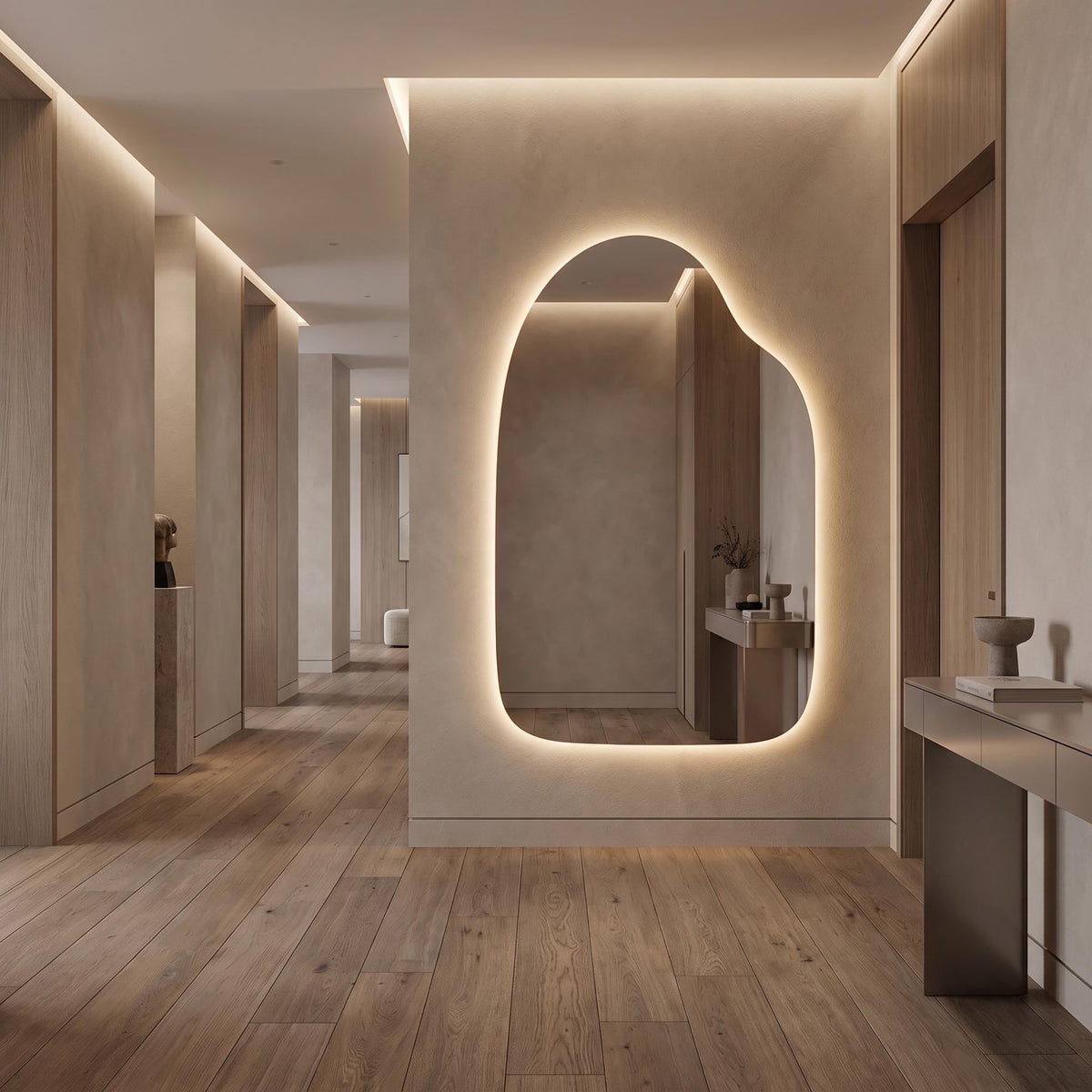 Organic LED Wall Mirror, Irregular Backlit Mirror, Asymmetrical Modern Vanity Mirror, Minimalist Living Room and Bathroom Decor Style